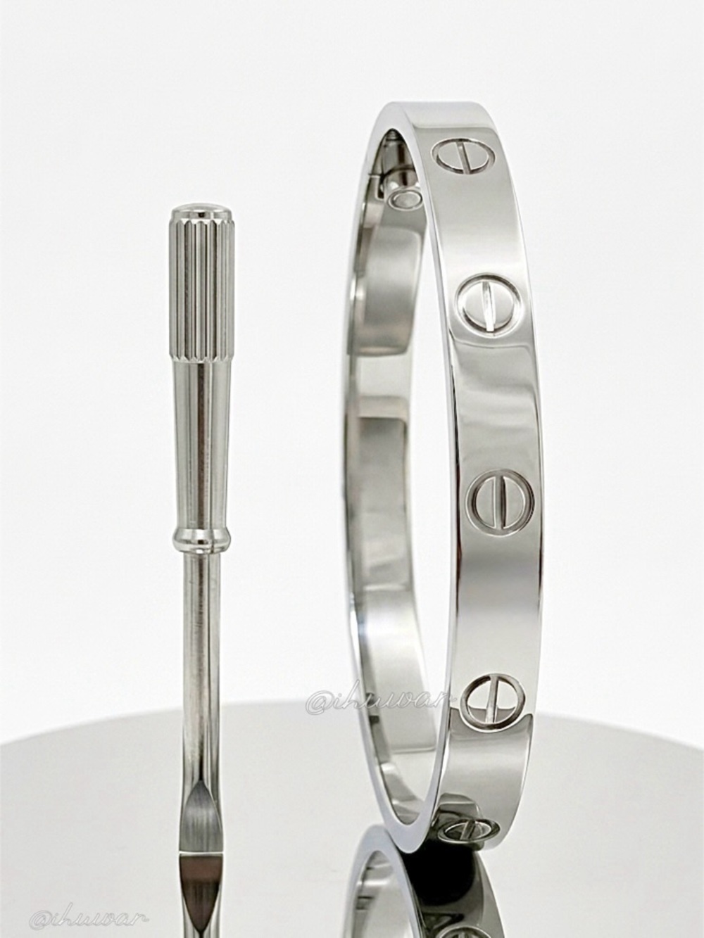 New Silver Screw Motif Bangle Bracelet with Screwdriver Unisex Luxury Style